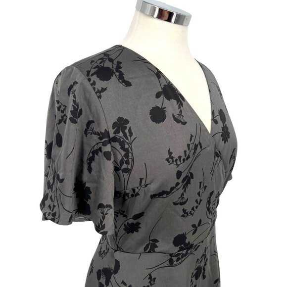 41 Hawthorn Floral Wrap Dress Satin Short Sleeve Gray Black Size MP NWT - Picture 5 of 12